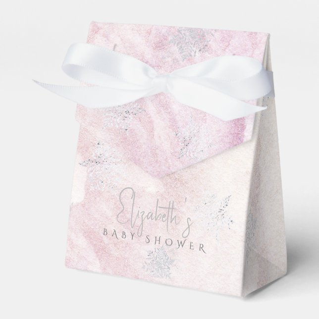 Frozen Winter Silver Snowflake Pink Baby Dusche Geschenkschachtel (Vorderseite)