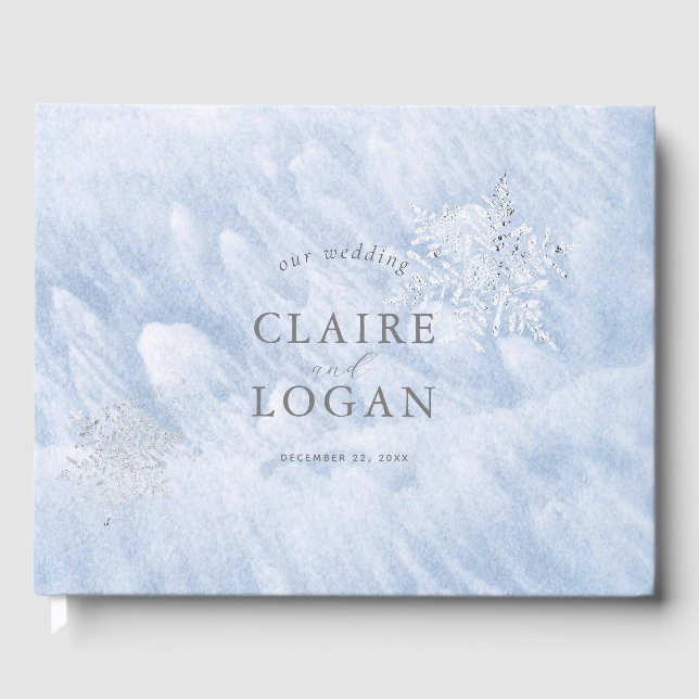 Frozen Winter Silver Snowflakes Hochzeit Gästebuch (Vorderseite)