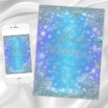 Frozen Winter Wonderland Geburtstagsparty Einladung<br><div class="desc">Winterwunderland Geburtstagsfeier mit wunderschönen aquamarinen blauen Schneeflocken und eleganter Silbertypografie auf einem lila und aquamarinen, tiefgefrorenen Schneeflocken-Hintergrund. Diese elegante, tiefgefrorene Winterwunder-Einladung zum Geburtstag eines Winters lässt sich leicht an Ihre Veranstaltung anpassen, indem Sie einfach Ihre Details in den Schriftart-Stil, Farbe und Wortlaut Ihrer Wahl einfügen. Dies ist ein gedrucktes Design...</div>