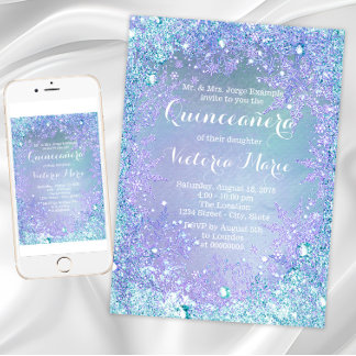 Frozen Winter Wonderland Lila Aquamarine Quinceane Einladung