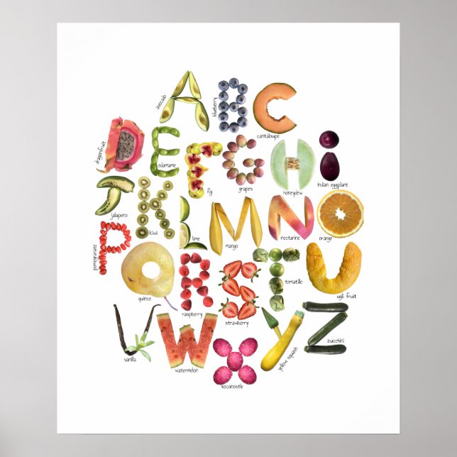 Frucht Alphabet Kids ABC Nursey Food Theme Poster (Vorne)