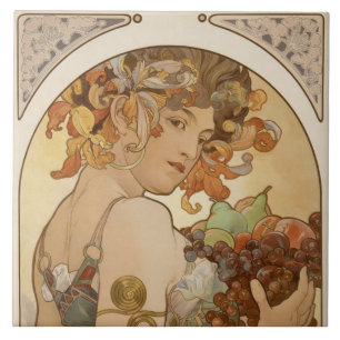 Frucht (Art Nouveau) (Weibliches Porträt) (Früchte Fliese