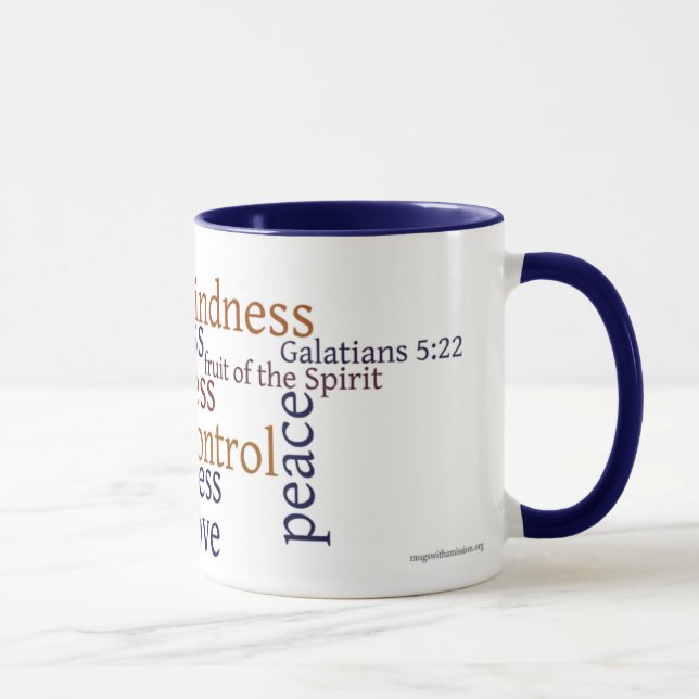 Frucht der Geist-Tasse: Galatians 5:22 - 23 - Blau Tasse (Rechts)