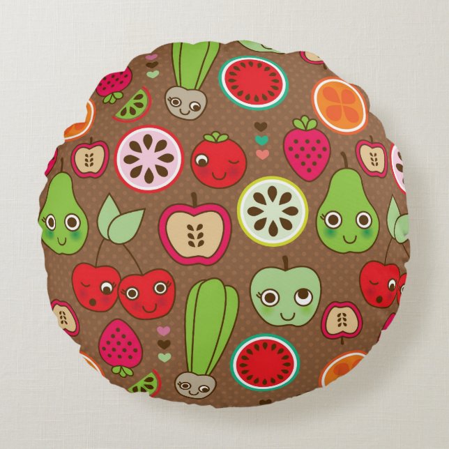 Frucht-Küchen-Muster Rundes Kissen (Vorderseite)