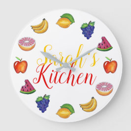 Frucht Lemon Limon Apple Banana Weintrauben Melon  Große Wanduhr