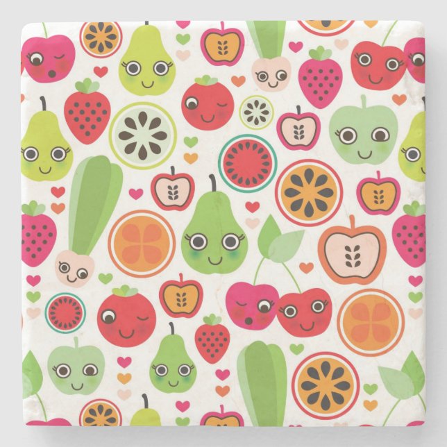 Frucht scherzt Illustrationsapfel Steinuntersetzer (Vorderseite)