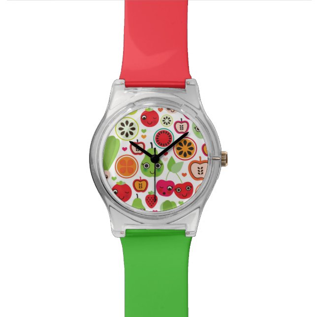 Frucht scherzt Illustrationsapfel Uhr (Nahaufnahme)