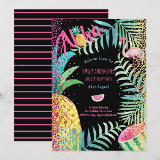 Frucht Tropical Birthday Party lädt Flamingo ein Einladung