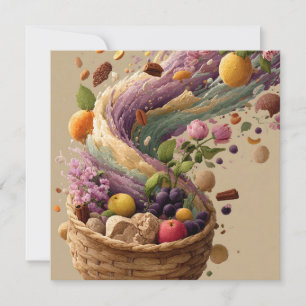 Frucht- und Blumenkorb-Digitalkunstillustration Karte