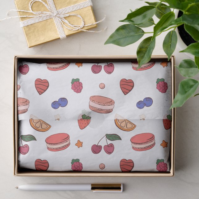 Frucht- und Französische Macaron-Muster Seidenpapier (Geschenk)