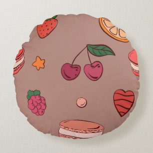 Frucht- und Französisches Macaron-Muster Rundes Kissen