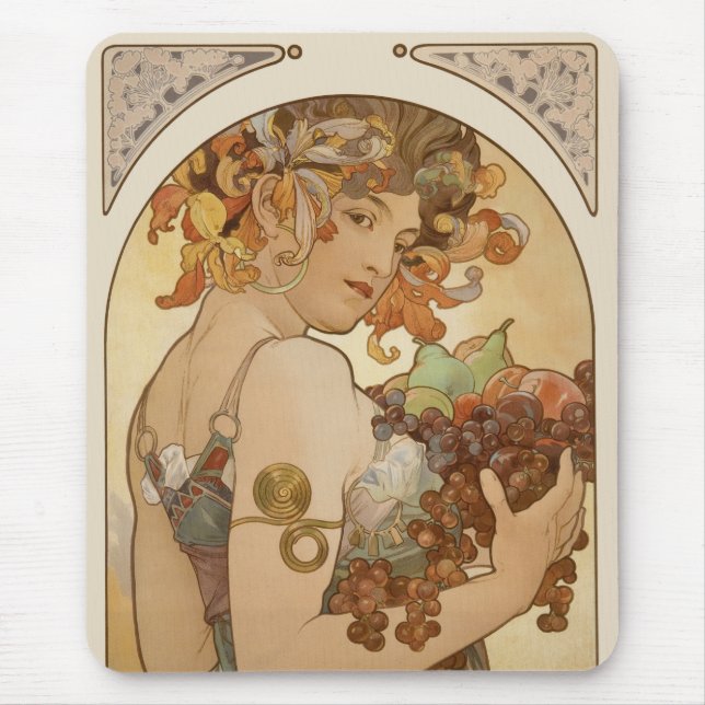 Frucht von Alphonse Mucha, Vintager Jugendstil Mousepad (Vorne)