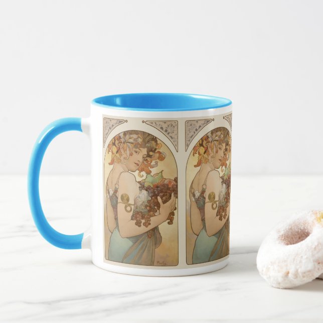 Frucht von Alphonse Mucha, Vintager Jugendstil Tasse (Mit Donut)