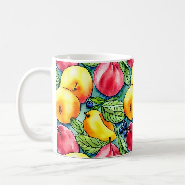 Fruchtapfel Birne Sommerwasserfarbe Muster Kaffeetasse (Links)