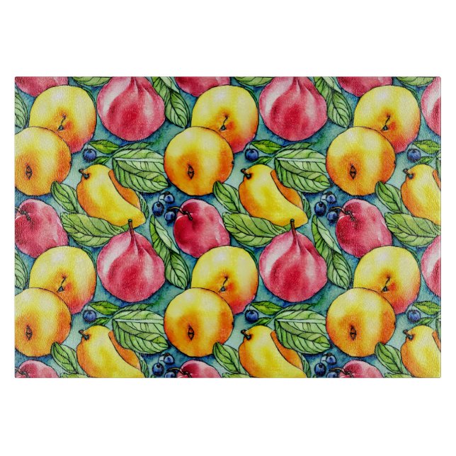 Fruchtapfel Birne Sommerwasserfarbe Muster Schneidebrett (Vorderseite)