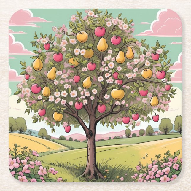 Fruchtbaum Square Untersetzer Set (Vorderseite)