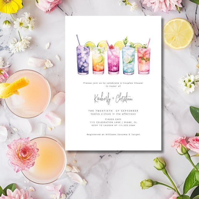 Fruchtcocktails Minimalistisch Elegante Paare Dusc Einladung (Fruit Cocktails Minimalist Elegant Couples Shower Invitation)