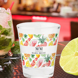 Früchte Ananas Wassermelonen Monogramm Initialen N Schnapsglas