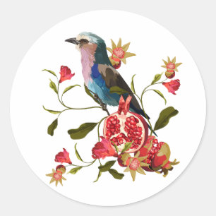 Früchte aus Bird und Granatapfelfrüchten. Runder Aufkleber