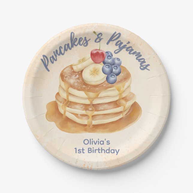 Früchte Blaubeer Pfannkuchen & Pyjama 1. Geburtsta Pappteller (Vorderseite)