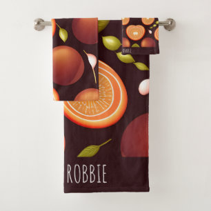 Früchte Braun Orange farbenfrohe Muster Badhandtuch Set