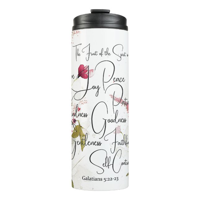 Früchte des Geistes, rosa Blüte Thermosbecher (Vorderseite)