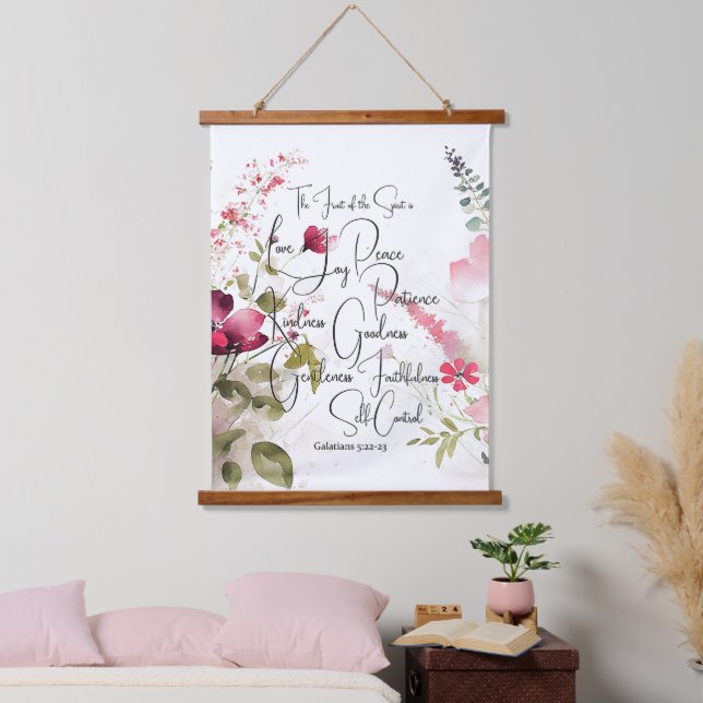 Früchte des Geistes, rosa Blüte Wandteppich Mit Holzrahmen (Schlafzimmer)
