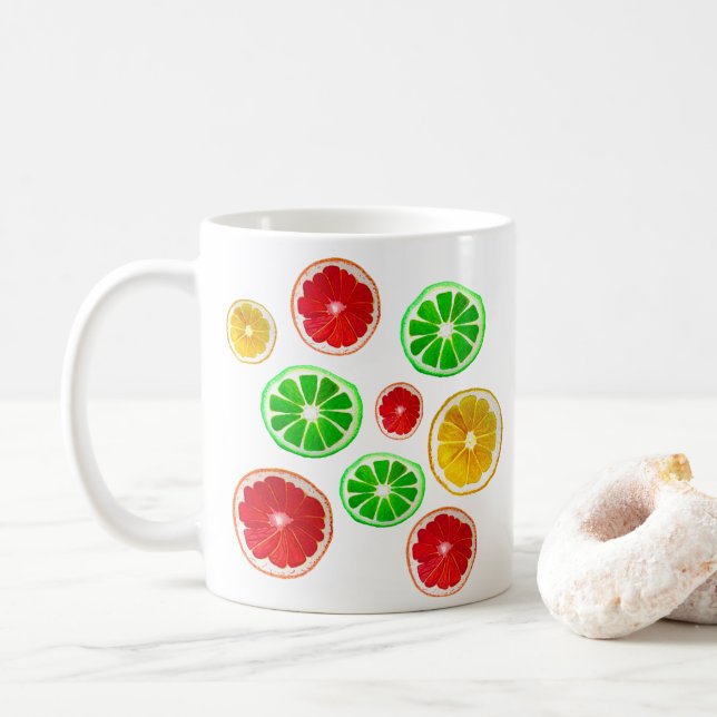 Früchte im Sommer bunt fruchtig Muster Kaffeetasse (Mit Donut)