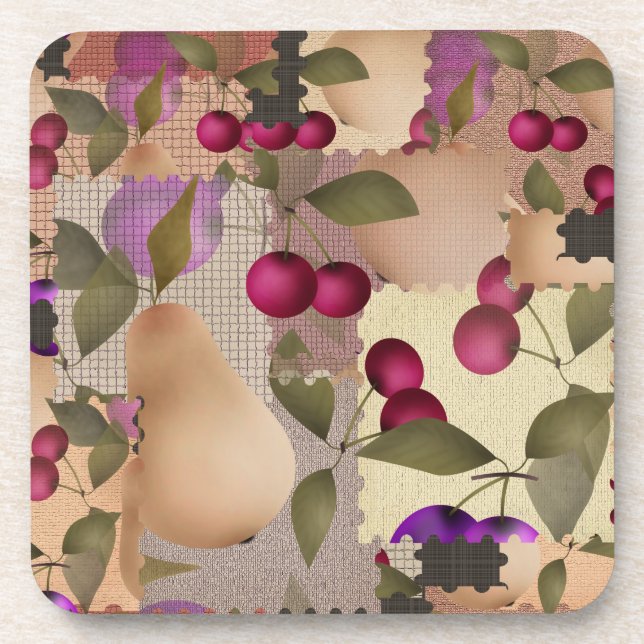 Früchte, Patchwork, Beeren , Birne , Kirsche , Pfl Getränkeuntersetzer (Vorderseite)