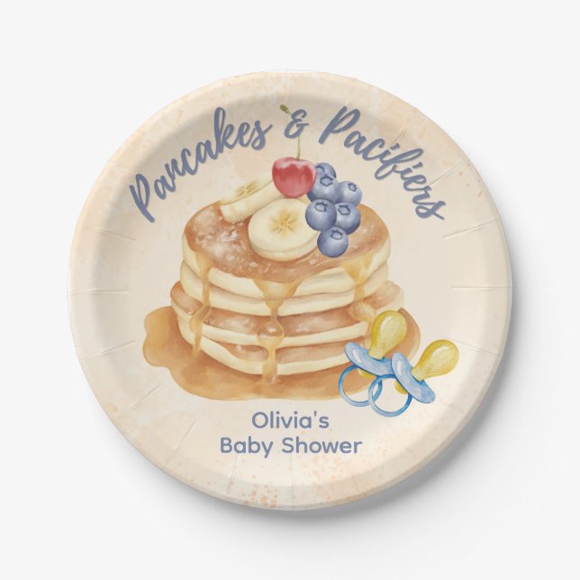 Früchte Pfannkuchen & Schnuller Gingham Babyparty  Pappteller (Vorderseite)