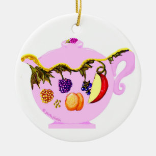 Früchte und Blätter Muster Teekanne & Teacup Ornam Keramik Ornament