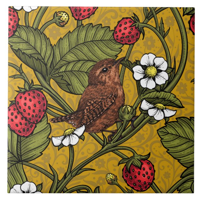 Früchte und Erdbeeren auf Mustrard Fliese (Vorderseite)