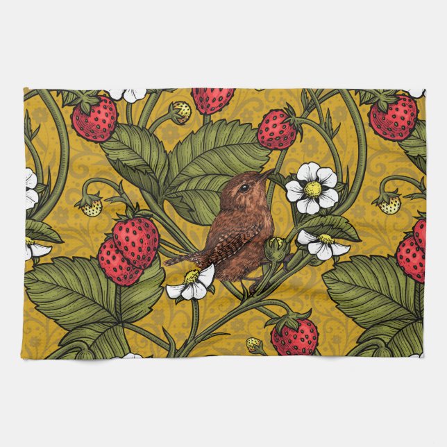 Früchte und Erdbeeren auf Mustrard Geschirrtuch (Horizontal)