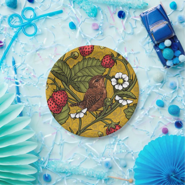 Früchte und Erdbeeren auf Mustrard Pappteller (Party)