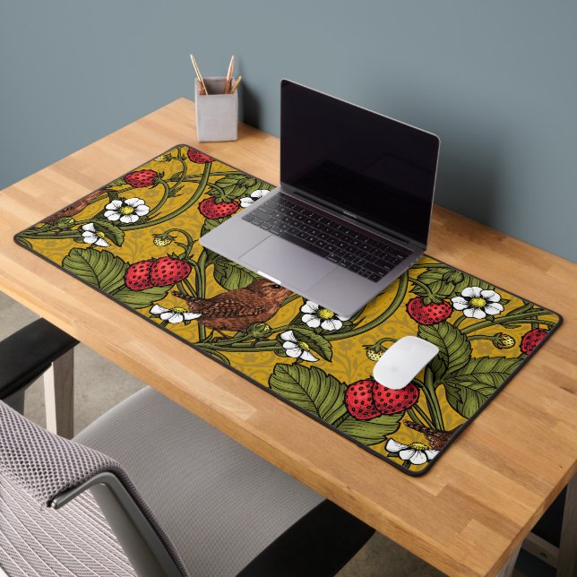 Früchte und Erdbeeren auf Mustrard Schreibtischunterlage (Büro 2)