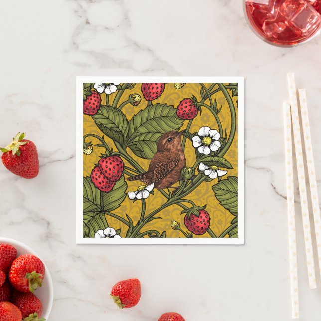 Früchte und Erdbeeren auf Mustrard Serviette (Beispiel)