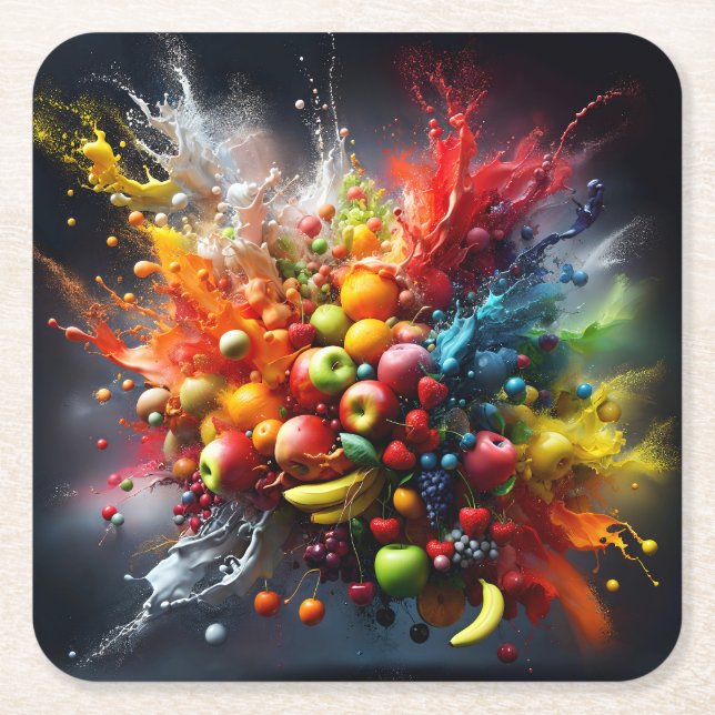 Fruchtexplosion Rechteckiger Pappuntersetzer (Vorderseite)