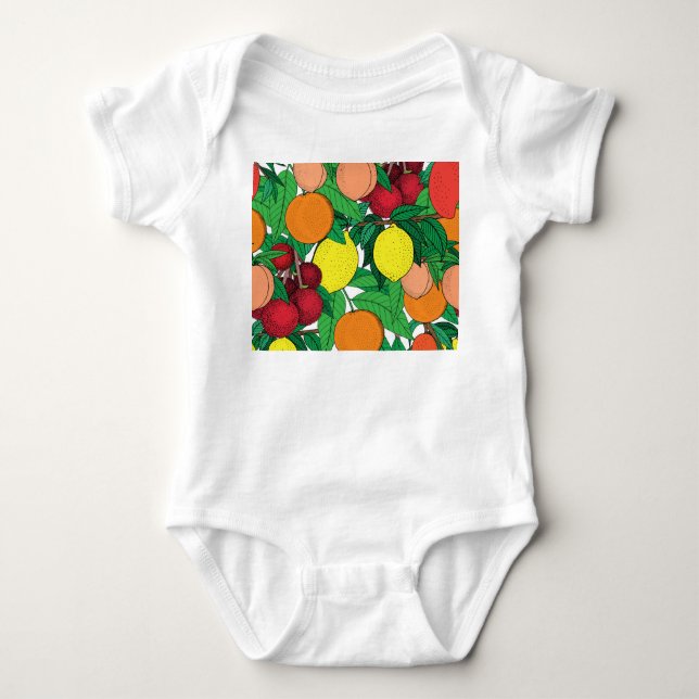 Fruchthandgezeichnetes Muster Baby Strampler (Vorderseite)