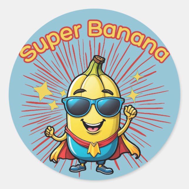 Fruchthero: Super Banana Adventure kawaii Runder Aufkleber (Vorderseite)