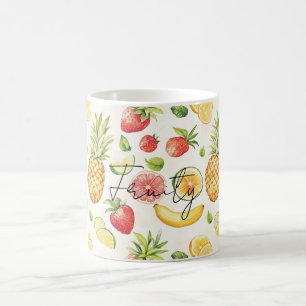 Fruchtige Bananen Erdbeeren Ananas Zitronen Kaffeetasse