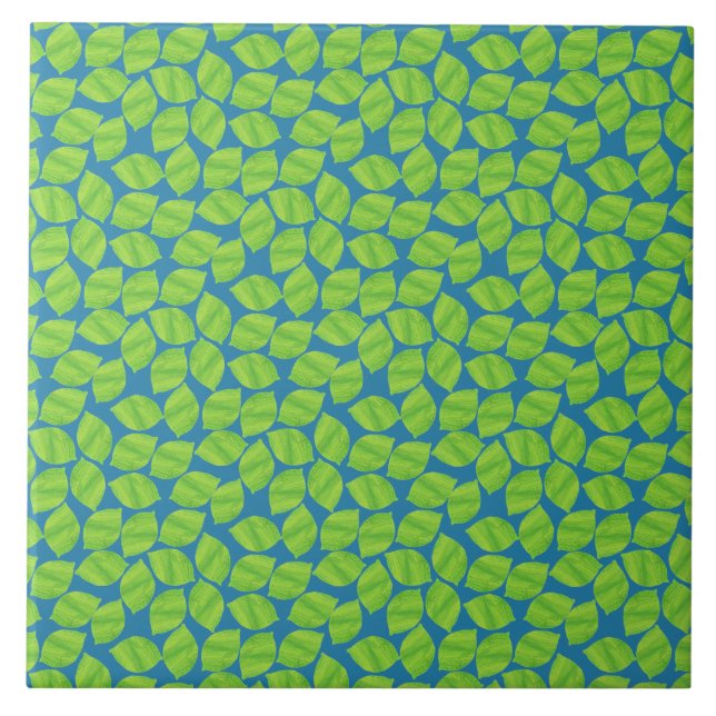 Fruchtige grüne Grenzen auf blauem Hintergrund, um Fliese (Vorderseite)
