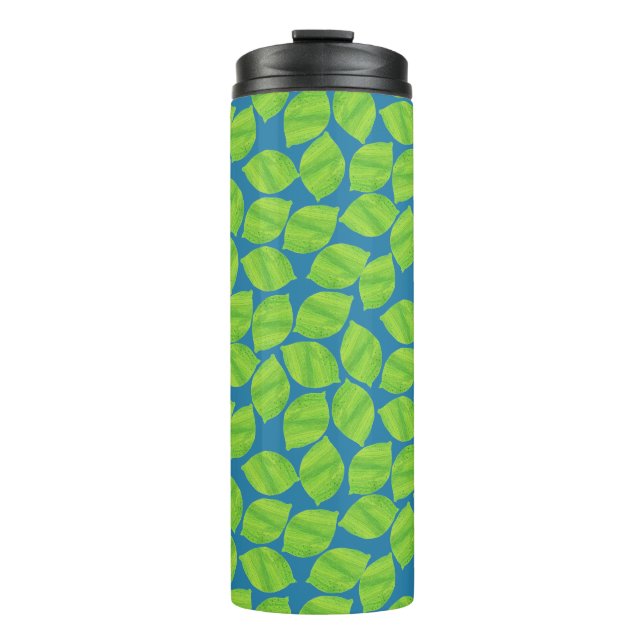 Fruchtige grüne Grenzen auf blauem Hintergrund, um Thermosbecher (Vorderseite)