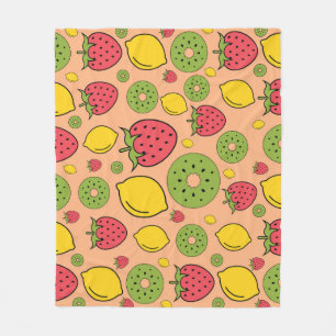 Fruchtige Tapete: Erdbeeren, Zitronen, Kiwis. Fleecedecke