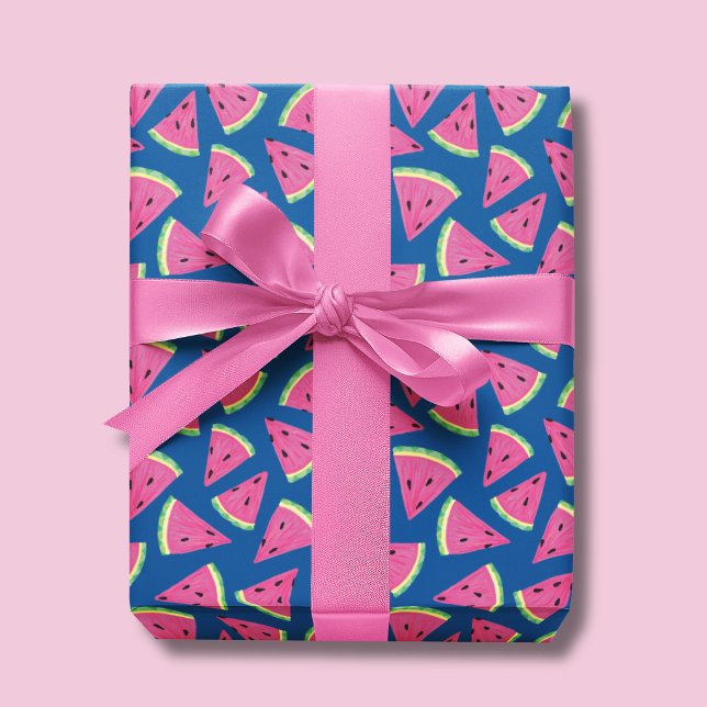 Fruchtiges Watermelon Sommermuster Geschenkpapier (Watermelon wrapping paper on blue background.)