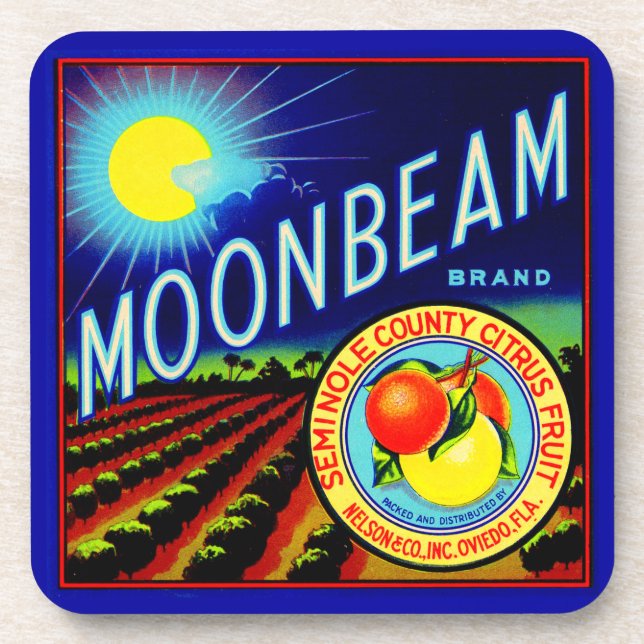 Fruchtkäfigmarke Moonbeam-Zitrusfrüchte der 40er J Getränkeuntersetzer (Vorderseite)