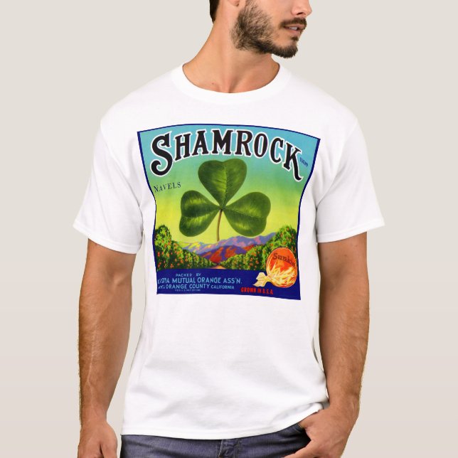 Fruchtkastenlabel Kleeblatt Navel Orange aus den 3 T-Shirt (Vorderseite)