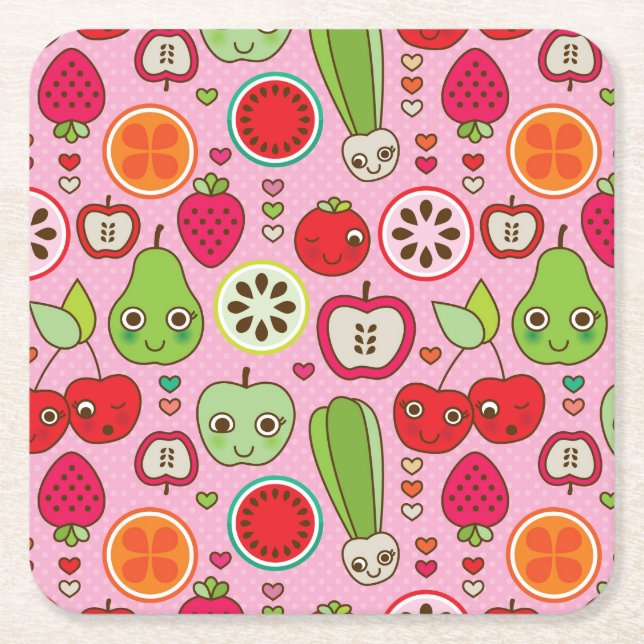 Fruchtküchen-Illustrationsmuster Rechteckiger Pappuntersetzer (Vorderseite)