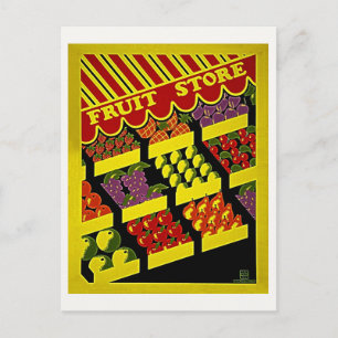 Fruchtladen - Hellrotes Vintages WPA-Poster Postkarte