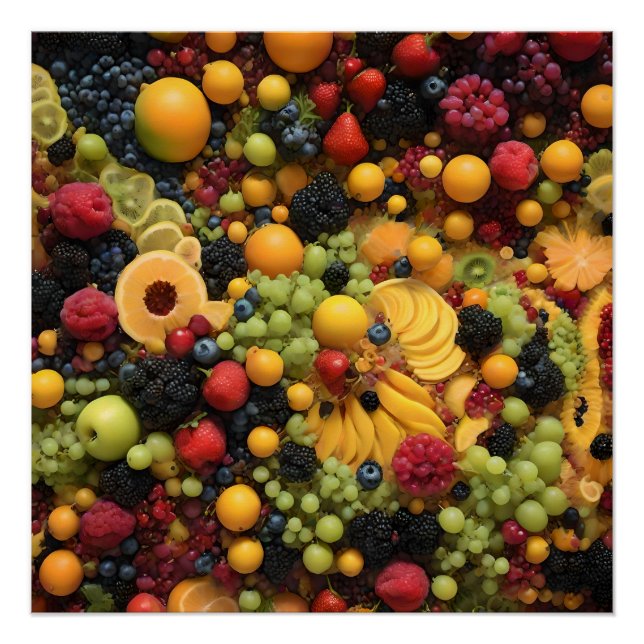 Fruchtliebhaber Genießen farbenfrohe Platter, Poster (Vorderseite)