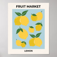 Fruchtmarkt Lemon Print Vintag Food Art Blue